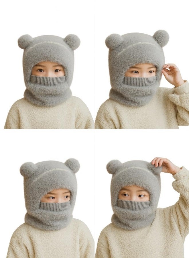 FAMWRAPZ Kids Monkey Face Mask Cap - Winter Woolen Hat with Scarf & Mask, Full Face and Neck Cover for Boys & Girls (1-3 Years) Grey - Image 3