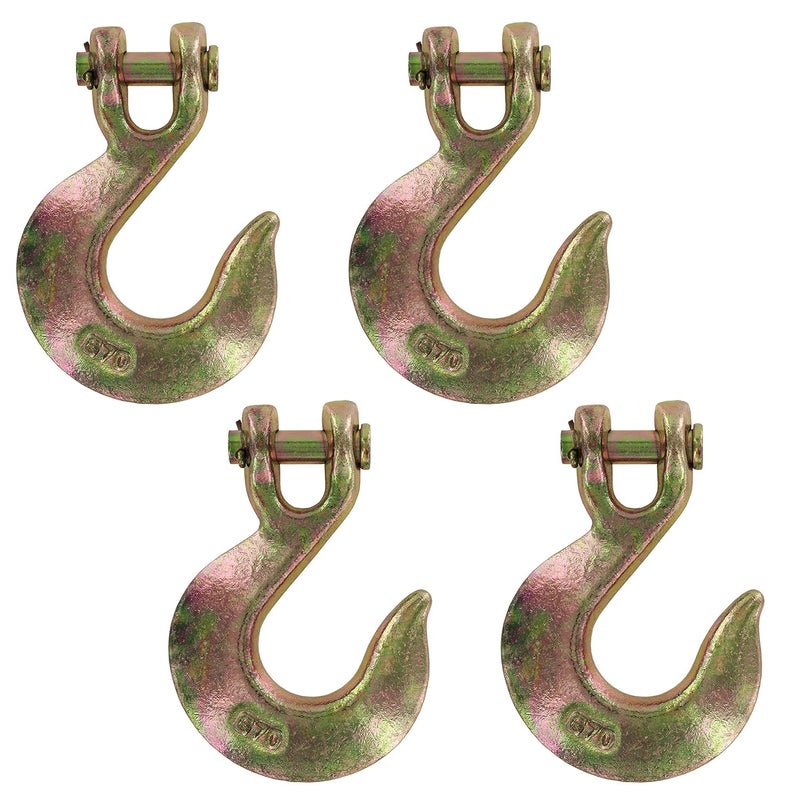 3/8 Inch Clevis Slip Hooks (4-Pack), Grade 70 Clevis Hooks for Tie Down Chain, Trailers, and Load Binding Applications, 6,600 LBS Working Load Limit, Yellow Zinc Chromate