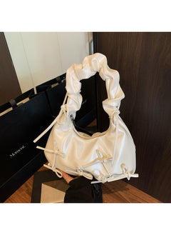 Niche Pleated Bow Women's Hand Bag 2025 Spring Korean Underarm Bag Single Shoulder Cloud Bag-Color:White