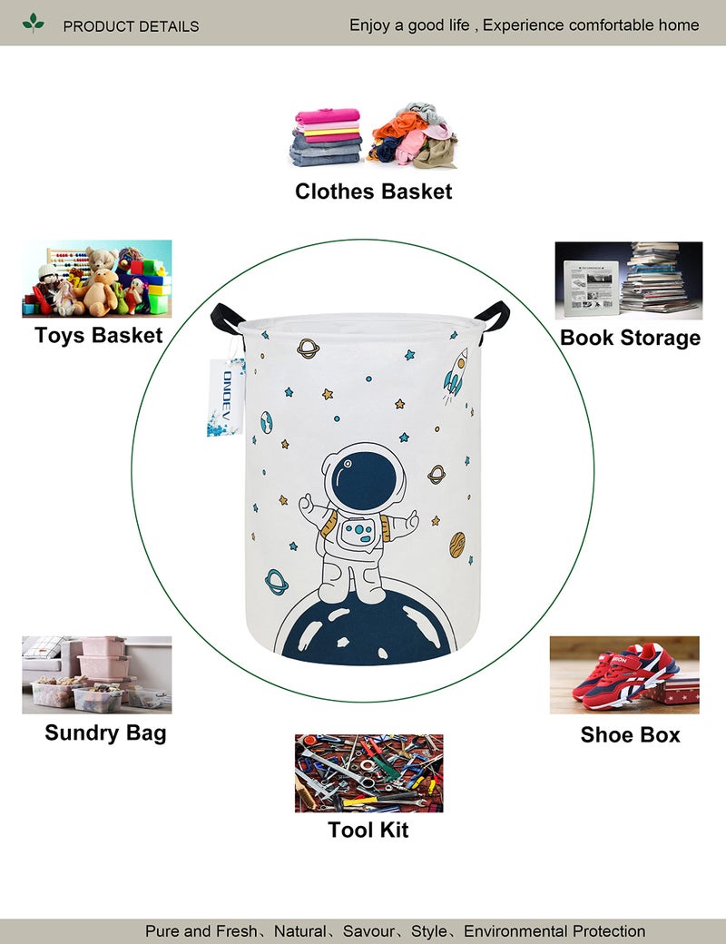 ONOEV Round Fabric Storage Bin,Decorative Basket,Organizer Basket with Handles,for Clothes Storage,books and sundries (Star astronaut), 19.7inch(H) x 15.7inch(D) - Image 3