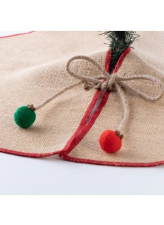 Bimotif Jute Christmas Pine Tree Cover with Overlock Edge, Red 90 cm  - Image 4