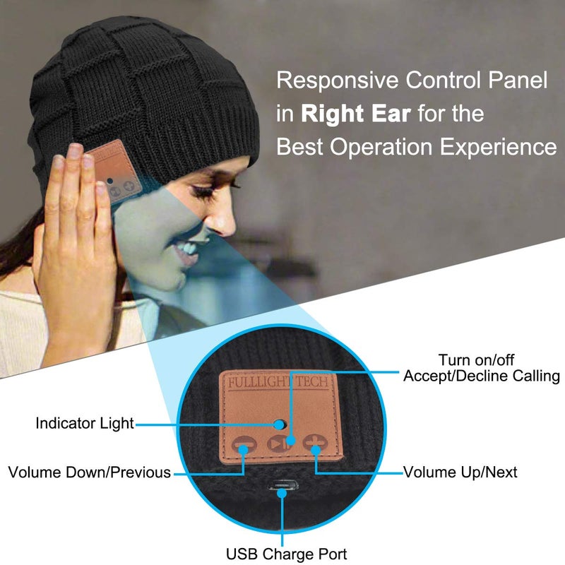 FULLLIGHT TECH Bluetooth Beanie Hat Headphones Unique Tech Gifts Stocking Stuffer Black - Image 5