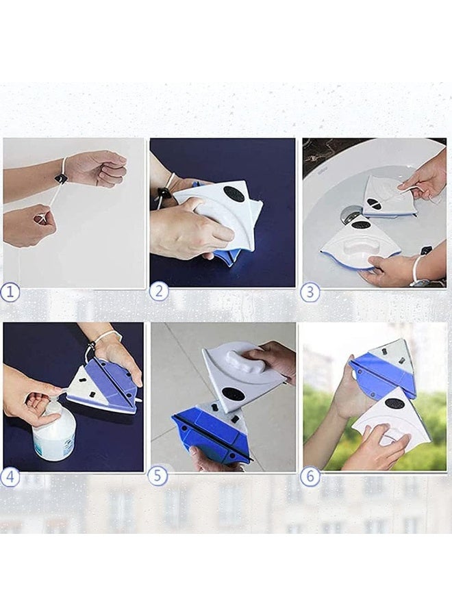 منظف زجاج مغناطيسي مزدوج الجوانب منظف نوافذ مغناطيسي أداة تنظيف زجاج خاصة مناسبة للنوافذ ذات الطبقة الواحدة بسمك 3-8 مم مزودة بحبل مضاد للسقوط بطول 2 متر مغناطيس قوي - Image 5