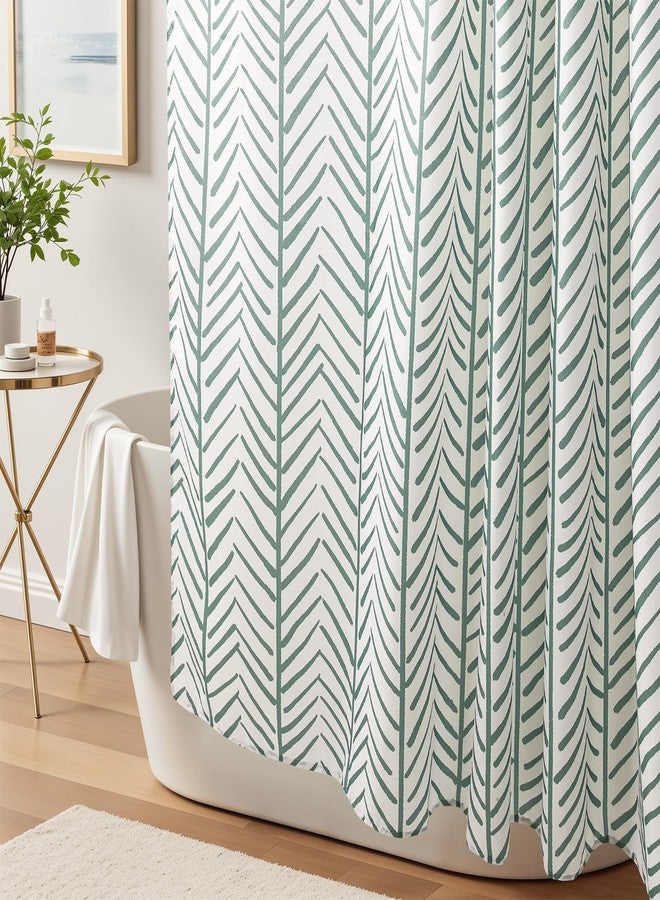 Treory Printed Shower Curtain Set: Green Bamboo Forest Fine Herringbone Pattern Shower Curtain, Modern Geometric Waterproof Fabric, Bohemian Bathtub Bathroom Decorations Home with Hooks, 72" x 72" - Image 4