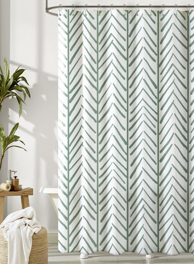 Treory Printed Shower Curtain Set: Green Bamboo Forest Fine Herringbone Pattern Shower Curtain, Modern Geometric Waterproof Fabric, Bohemian Bathtub Bathroom Decorations Home with Hooks, 72" x 72" - Image 5