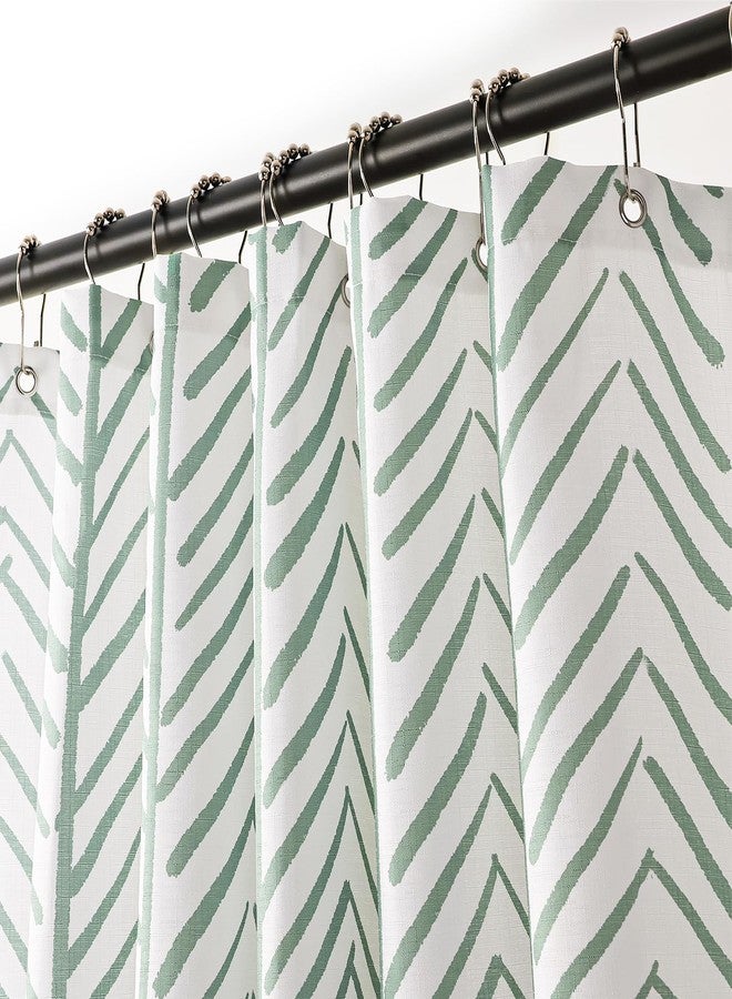 Treory Printed Shower Curtain Set: Green Bamboo Forest Fine Herringbone Pattern Shower Curtain, Modern Geometric Waterproof Fabric, Bohemian Bathtub Bathroom Decorations Home with Hooks, 72" x 72" - Image 2