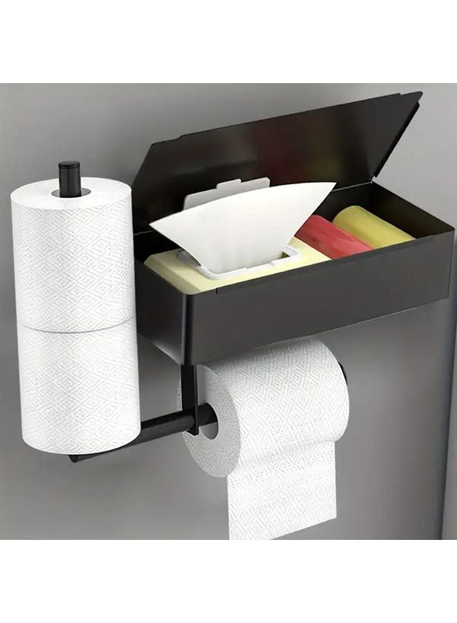 Wall Mounted Bathroom Tissue Holder With Dispenser Storage Shelf Modern Black Orange - Image 3