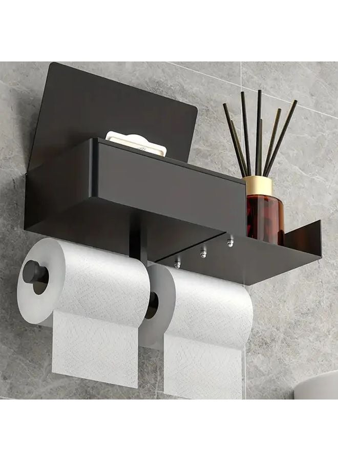 Wall Mounted Bathroom Tissue Holder With Dispenser Storage Shelf Modern Black Orange - Image 4