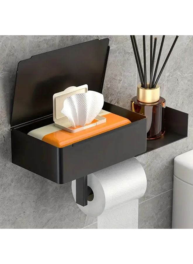 Wall Mounted Bathroom Tissue Holder With Dispenser Storage Shelf Modern Black Orange - Image 2