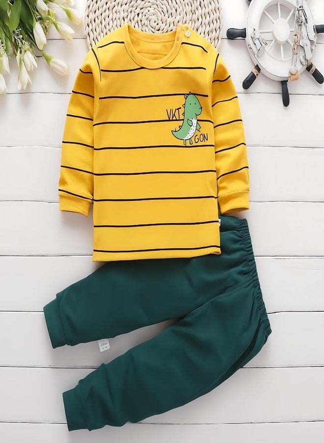 Fommy Baby Products - Kid Clothes with Dragon Print Yellow Stripe T Shirt & Green Pyjama - Kids dress for Boys & Girls - Ideal for New Born Baby Clothes (3 Months-6 Months, Yello & Green) - Image 5