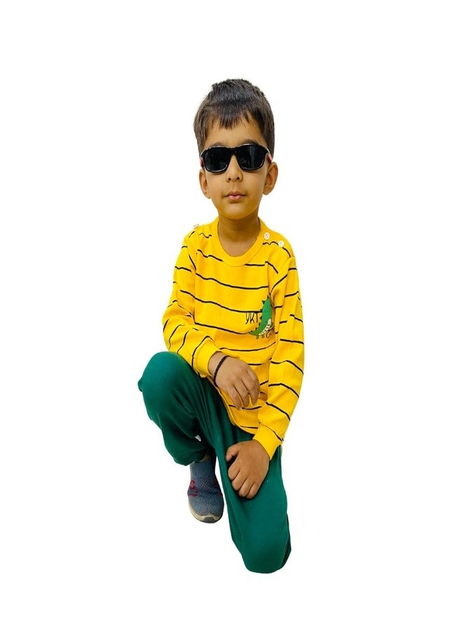 Fommy Baby Products - Kid Clothes with Dragon Print Yellow Stripe T Shirt & Green Pyjama - Kids dress for Boys & Girls - Ideal for New Born Baby Clothes (3 Months-6 Months, Yello & Green) - Image 4
