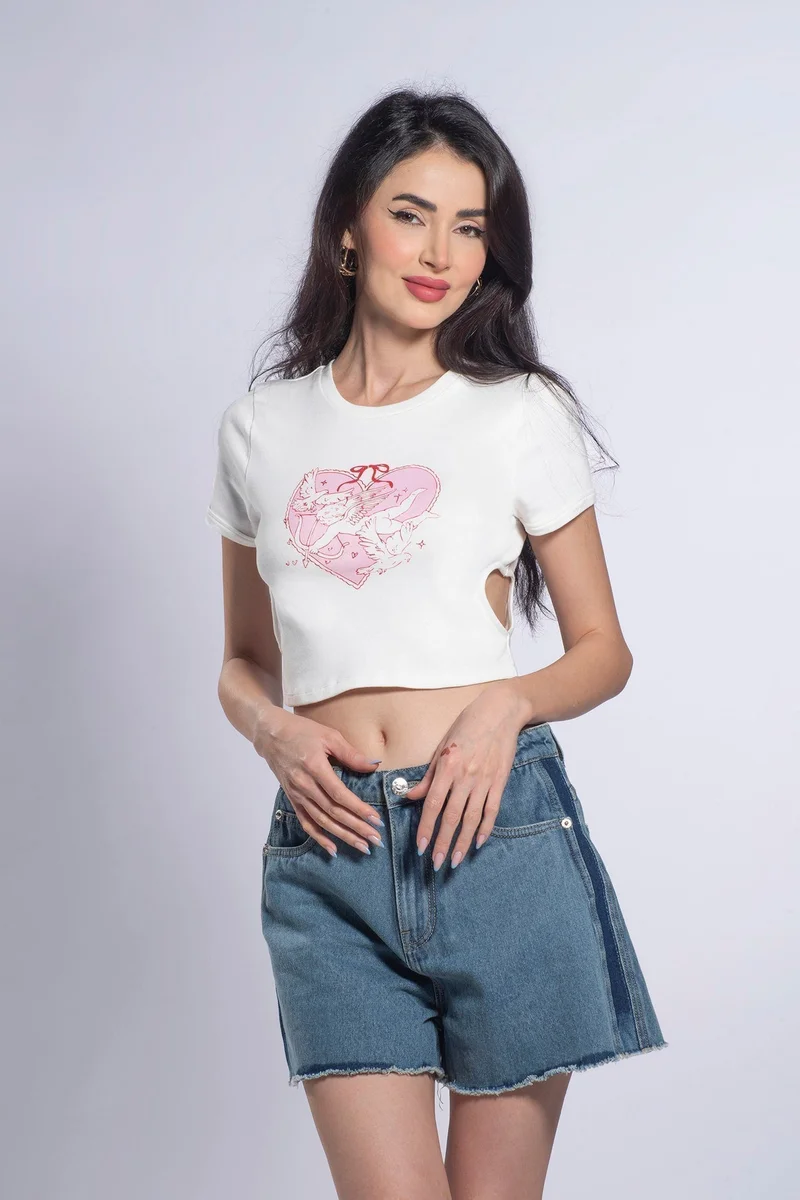 فيرجيو تيشيرت قصير قطن 100% فيرجيو بقلب مقصوص