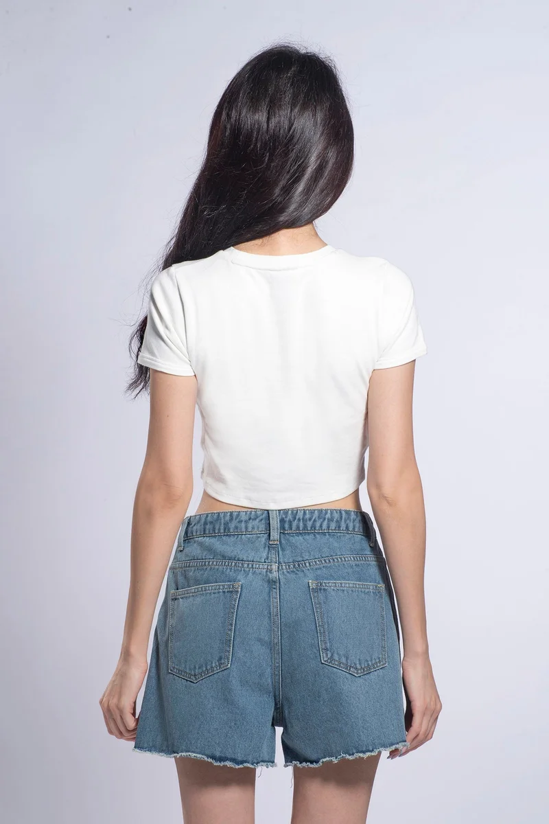 Virgio  VIRGIO 100% Cotton Heart Cutout Cropped T-Shirt for Women | Best Price UAE