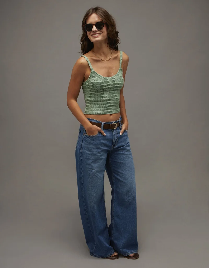 AE Cropped Crochet Knit Tank Top