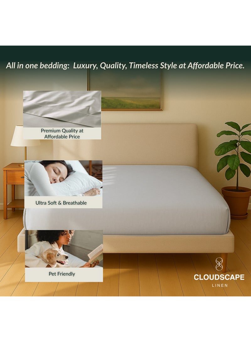 كلاود سكيب لينين Cloud Scape Linen 600 Thread Count Egyptian Cotton Fitted Sheet ( King, Silver) - Image 5