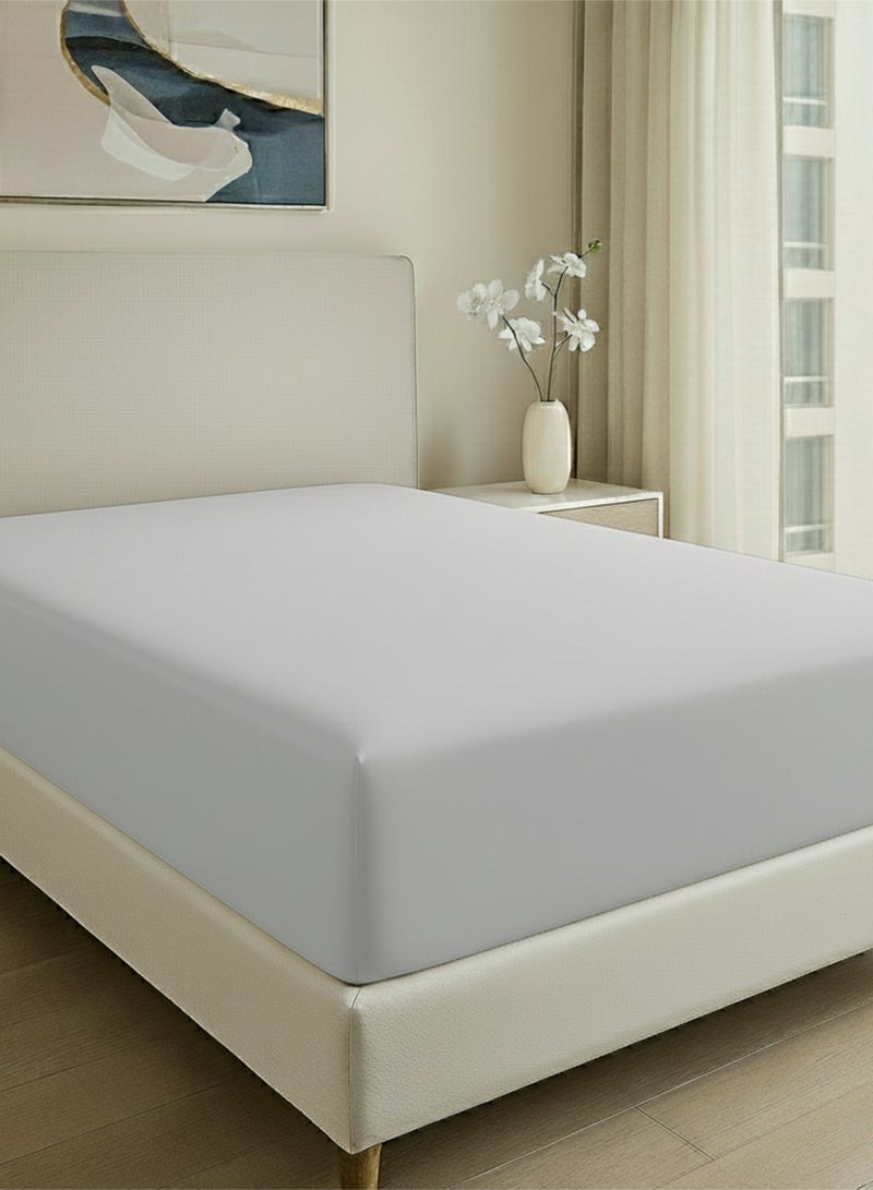 كلاود سكيب لينين Cloud Scape Linen 600 Thread Count Egyptian Cotton Fitted Sheet ( King, Silver) - Image 1