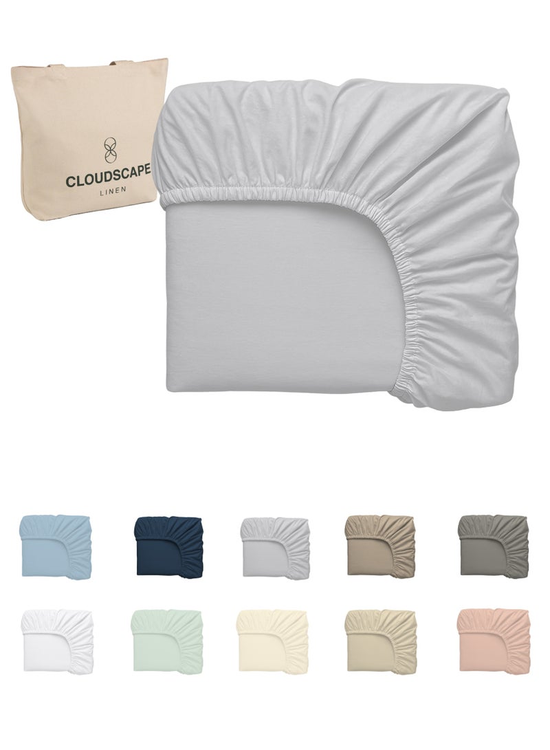 كلاود سكيب لينين Cloud Scape Linen 600 Thread Count Egyptian Cotton Fitted Sheet ( King, Silver) - Image 2