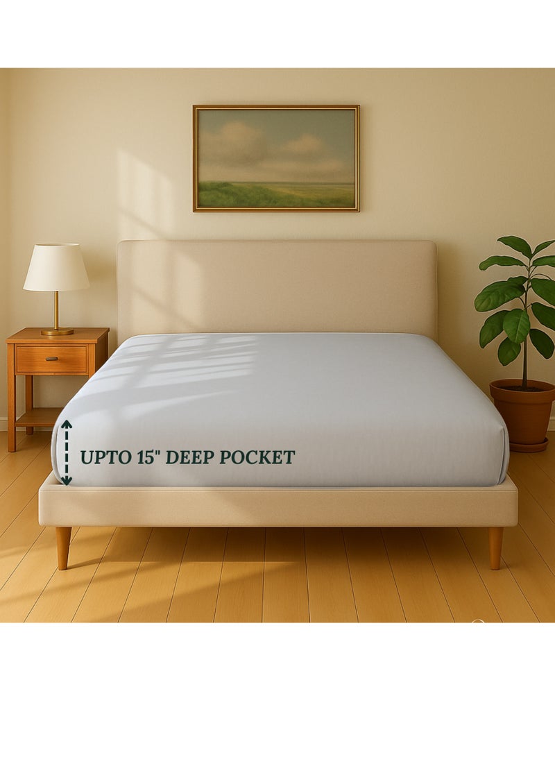 كلاود سكيب لينين Cloud Scape Linen 600 Thread Count Egyptian Cotton Fitted Sheet ( King, Silver) - Image 3