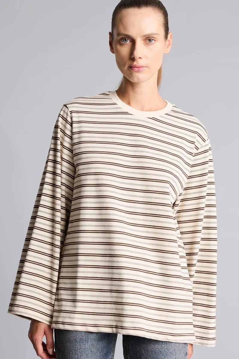 Defacto Long Fit Strappy Striped Long Sleeve T-Shirt