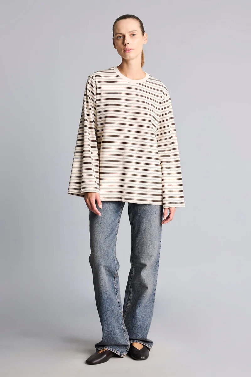 Defacto Long Fit Strappy Striped Long Sleeve T-Shirt
