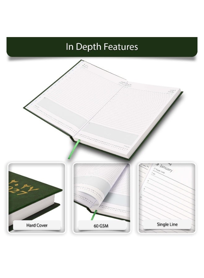 FIS 2027 A4 Diary, 210x297mm Size, Hard Cover Vinyl, 1 Day a Page Format, 60gsm White Paper, English/Arabic,Green  Cover-FSDI41AE27GR - Image 5