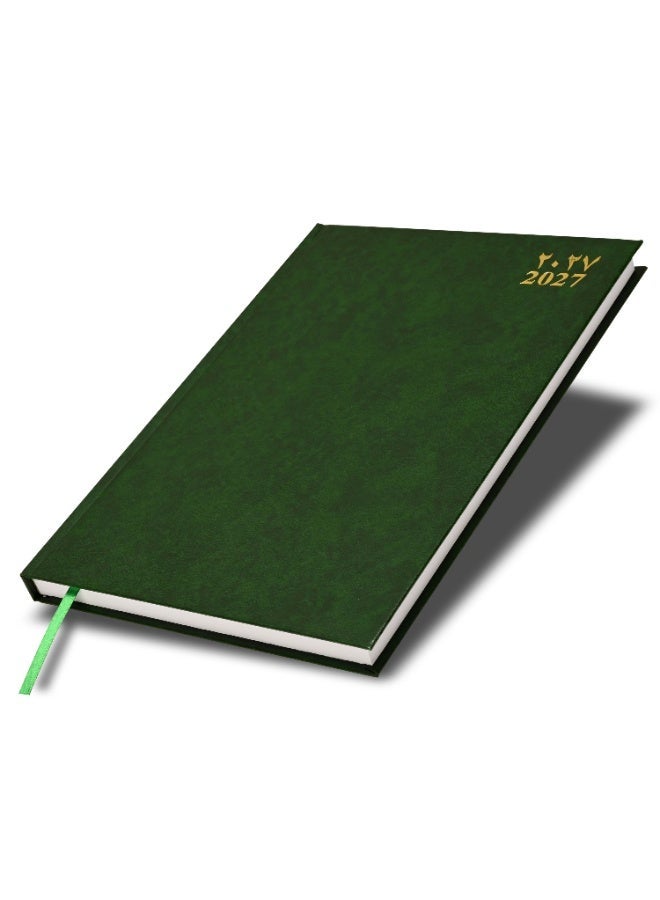 FIS 2027 A4 Diary, 210x297mm Size, Hard Cover Vinyl, 1 Day a Page Format, 60gsm White Paper, English/Arabic,Green  Cover-FSDI41AE27GR - Image 1