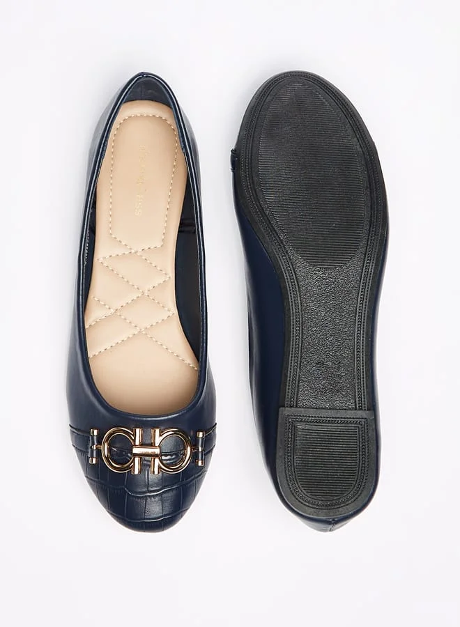شو اكسبرس Women Textured Slip-On Round Toe Ballerinas with Embellished Detail