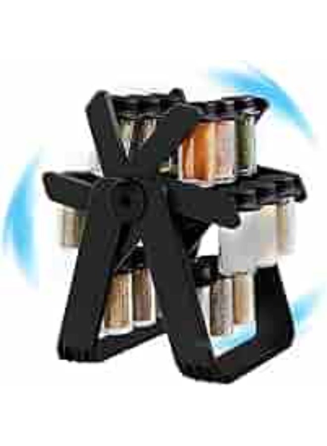 Organize your kitchen in style with an 18-piece rotating spice rack set, featuring glass jars and a foldable funnel for easy filling and transport. Perfect for keeping your spices fresh and your countertop tidy, this set combines functionality with sleek design. - Image 2