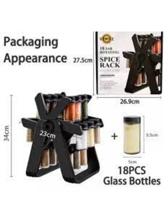 Organize your kitchen in style with an 18-piece rotating spice rack set, featuring glass jars and a foldable funnel for easy filling and transport. Perfect for keeping your spices fresh and your countertop tidy, this set combines functionality with sleek design. - Image 5