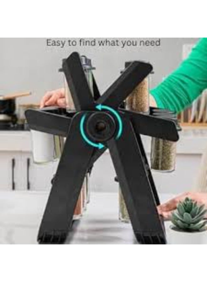 Organize your kitchen in style with an 18-piece rotating spice rack set, featuring glass jars and a foldable funnel for easy filling and transport. Perfect for keeping your spices fresh and your countertop tidy, this set combines functionality with sleek design. - Image 4