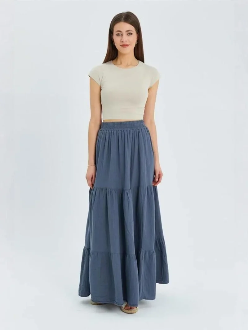 MixRay Dark Grey Mixray Maxi Cotton Skirt for Women | Best Price UAE