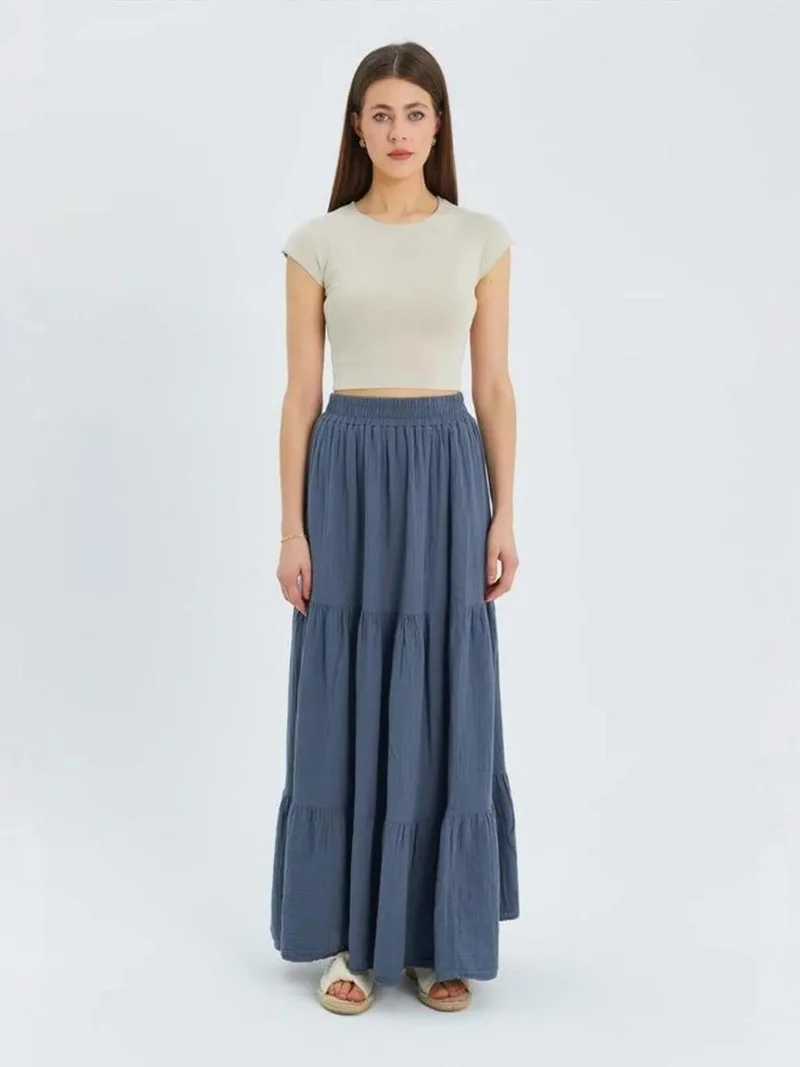 Mixray Dark Grey Mixray Maxi Cotton Skirt for Women | Best Price UAE