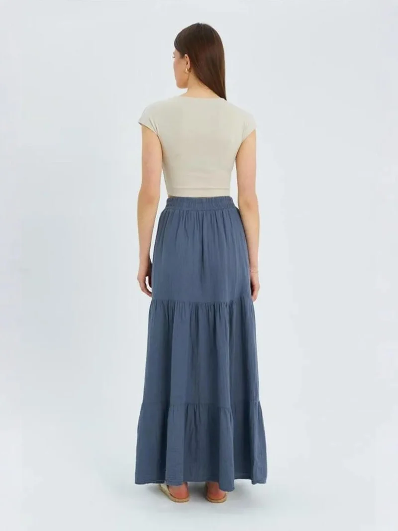 Mixray Dark Grey Mixray Maxi Cotton Skirt for Women | Best Price UAE