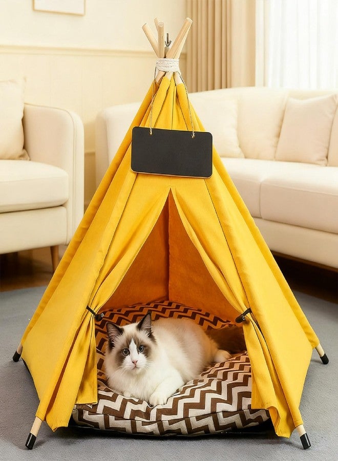Cat Teepee Tent Bed,Outdoor Indoor Dog House,Portable Washable Pet Tent for Small Dogs with Cushion,Inside Pet Teepee for Small Medium Animals (Yellow, M) - Image 2