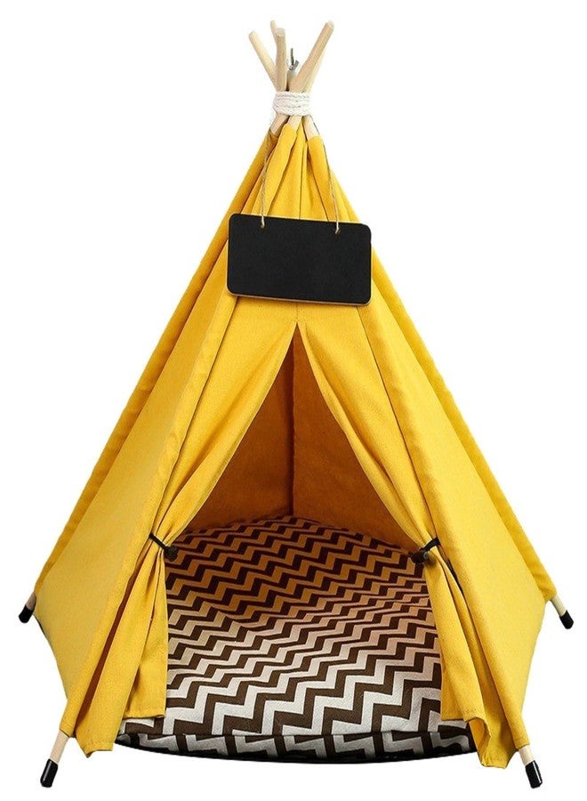 Cat Teepee Tent Bed,Outdoor Indoor Dog House,Portable Washable Pet Tent for Small Dogs with Cushion,Inside Pet Teepee for Small Medium Animals (Yellow, M) - Image 1
