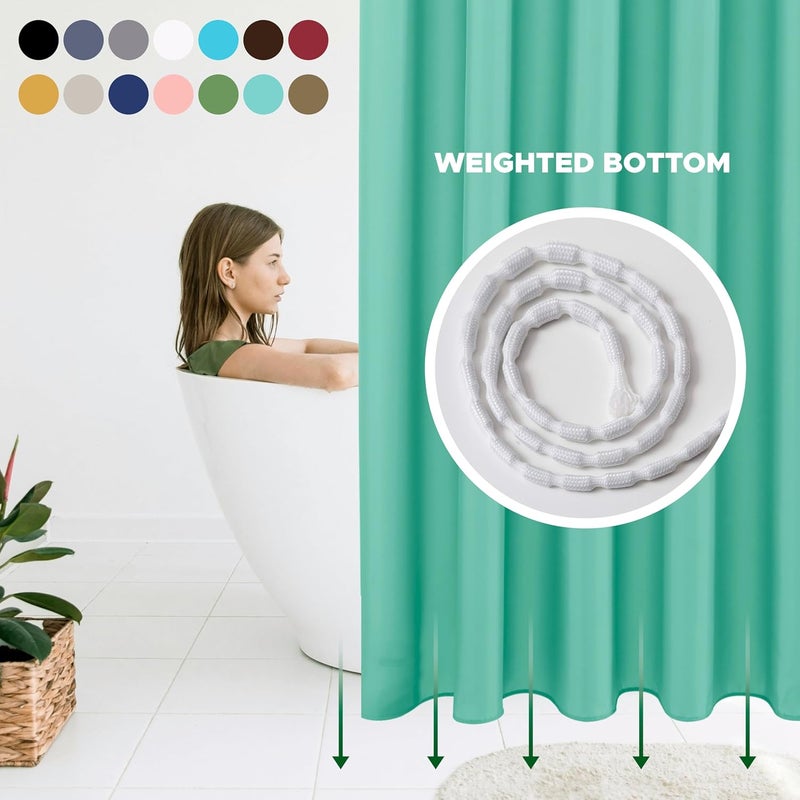 Biscaynebay Quality Fabric Shower Curtain Liners 72 Inch by 72 Inch, Teal Water Resistant Bathroom Curtains Rust Resistant Grommets & Weighted Bottom Hem Machine Washable - Image 2
