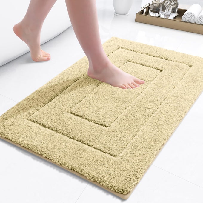 BATHROOM RUGS 24 X 16 SOFT AND ABSORBENT MICROFIBER BATH RUGS NONSLIP SHAGGY SHOWER CARPET MACHINE WASH DRY BATH MATS FOR BATHROOM FLOOR TUB AND SHOWER BEIGE