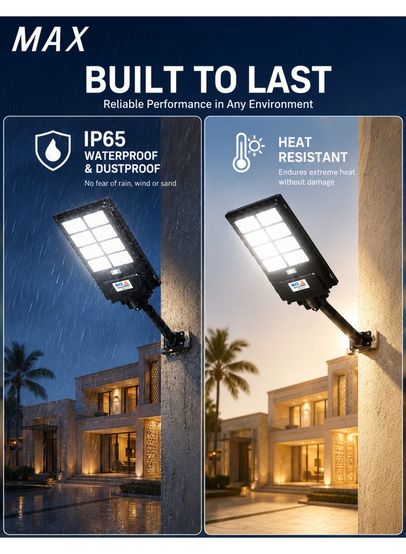 ماكس مصباح شارع LED يعمل بالطاقة الشمسية، إضاءة بيضاء ساطعة بتقنية SMD، مقاوم للماء بمعيار IP65، جهاز تحكم عن بُعد، مستشعر حركة، إضاءة تلقائية من الغروب حتى الفجر لأكثر من 12 ساعة، مناسب للفلل والحدائق والممرات ومواقف السيارات والساحات - Image 3