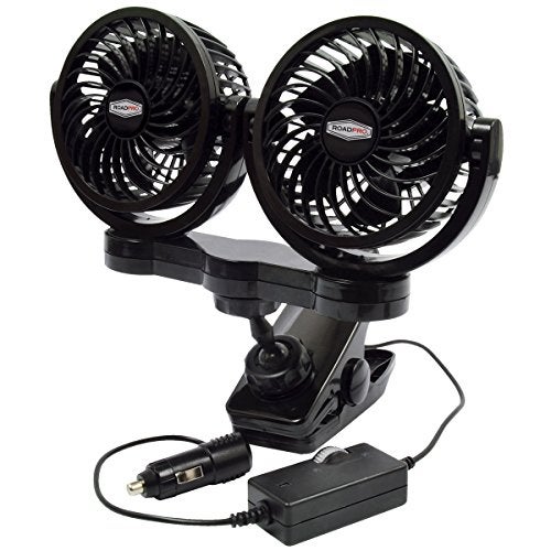 RoadPro مروحة مزدوجة 12 فولت من رود برو RPSC8572 مع مشبك تثبيت، أسود، 10X7X12 - Image 1
