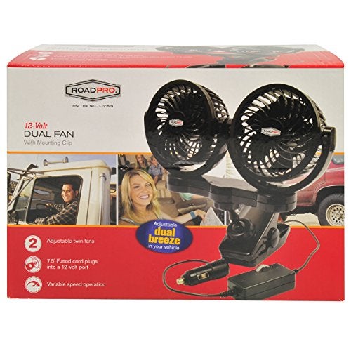 RoadPro مروحة مزدوجة 12 فولت من رود برو RPSC8572 مع مشبك تثبيت، أسود، 10X7X12 - Image 5