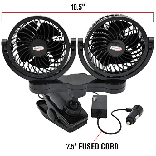 RoadPro مروحة مزدوجة 12 فولت من رود برو RPSC8572 مع مشبك تثبيت، أسود، 10X7X12 - Image 2