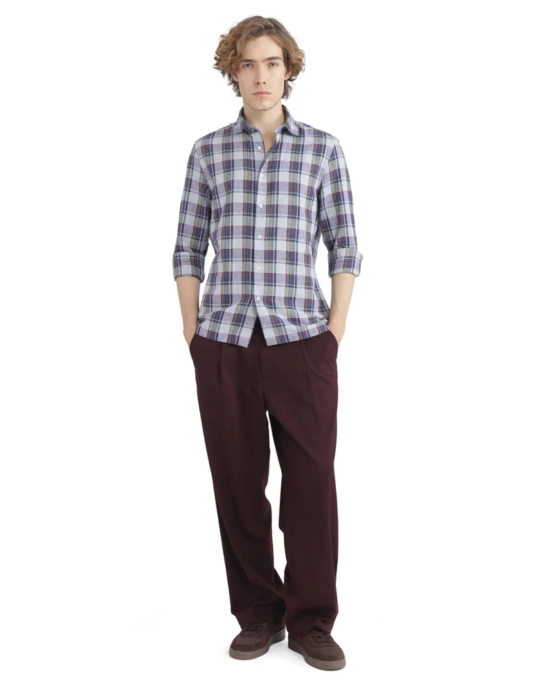 Rare Rabbit Men's Cotton Check Shirt With Graphic Back Print