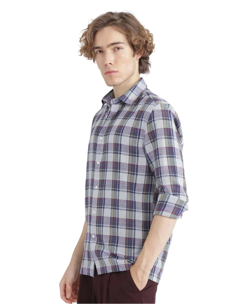 Rare Rabbit Men's Cotton Check Shirt With Graphic Back Print