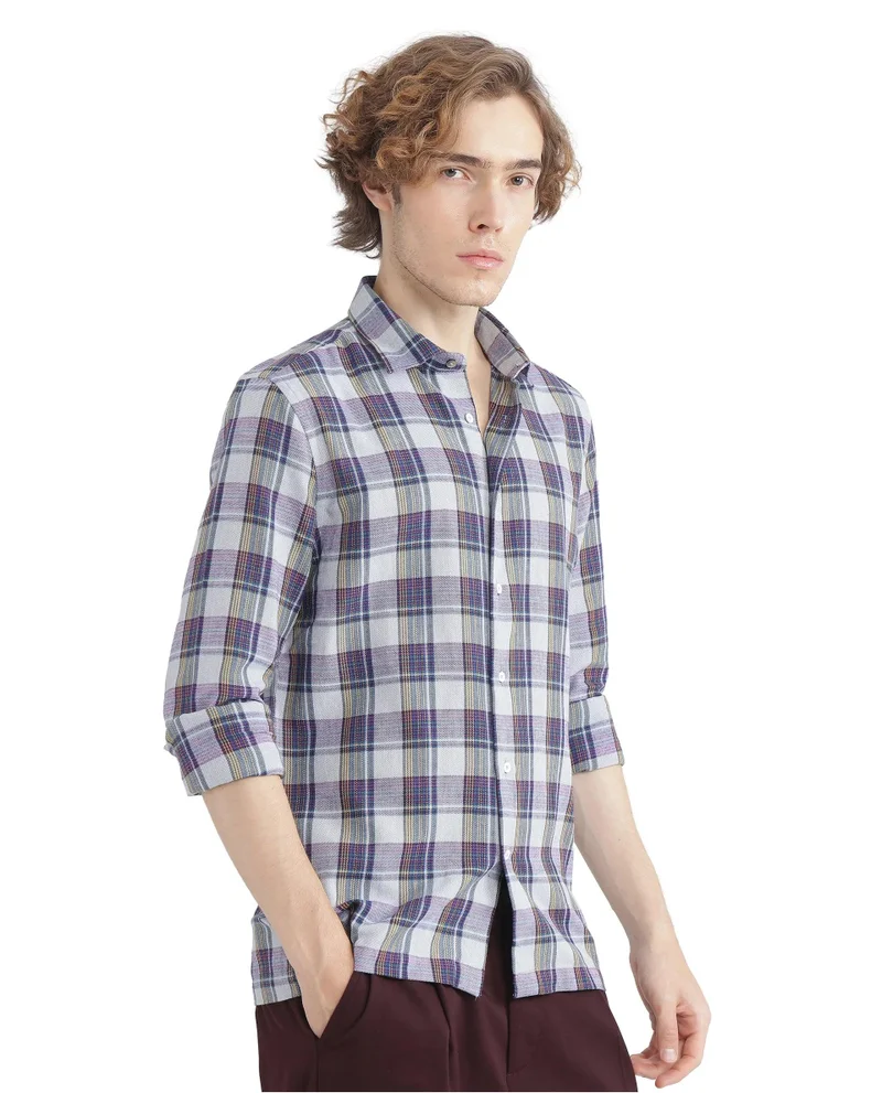 Rare Rabbit Men's Cotton Check Shirt With Graphic Back Print