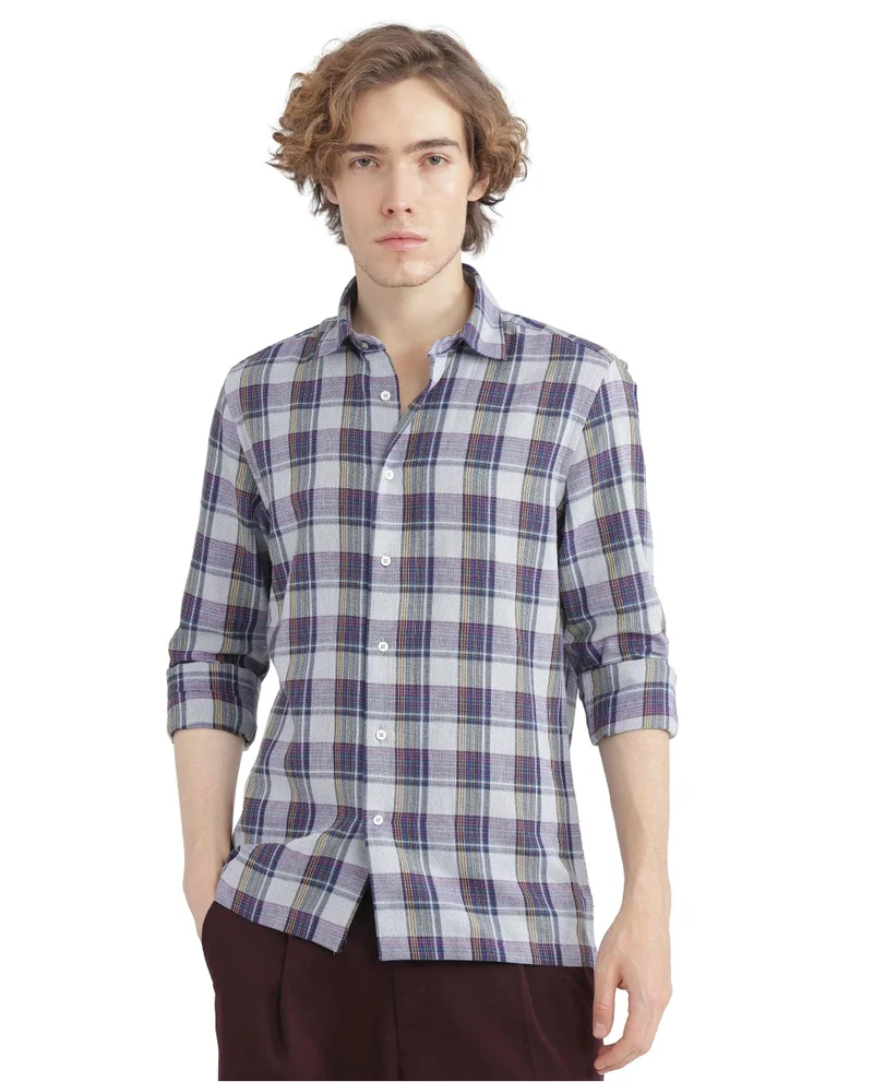 Rare Rabbit Men's Cotton Check Shirt With Graphic Back Print