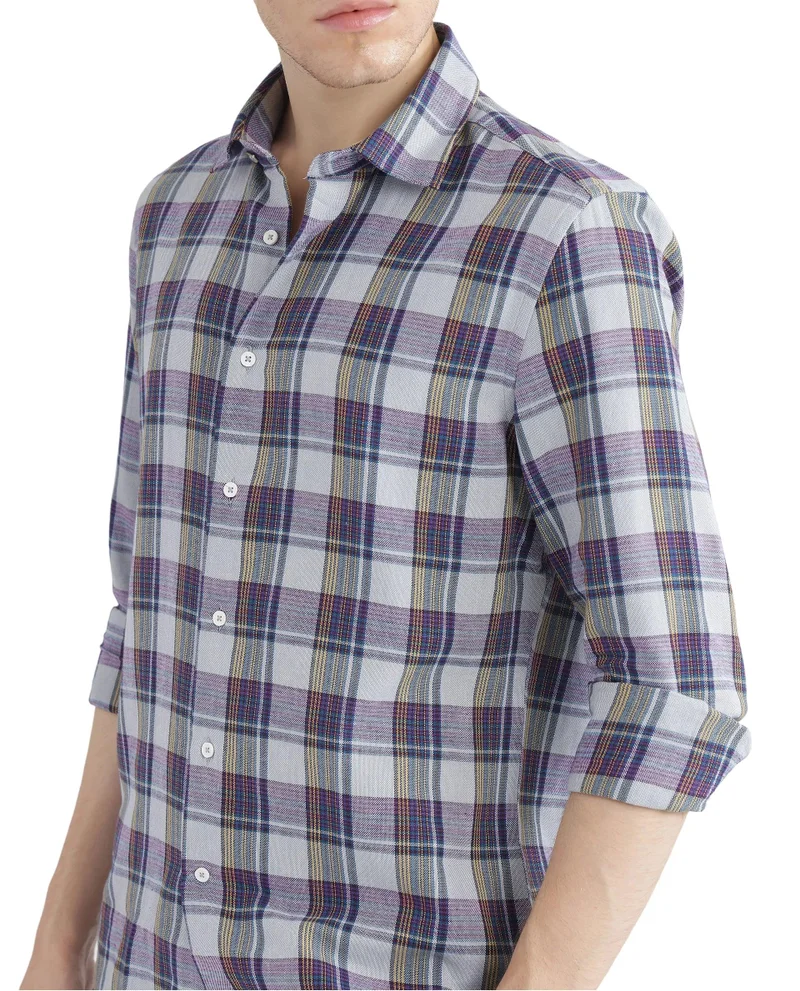 Rare Rabbit Men's Cotton Check Shirt With Graphic Back Print