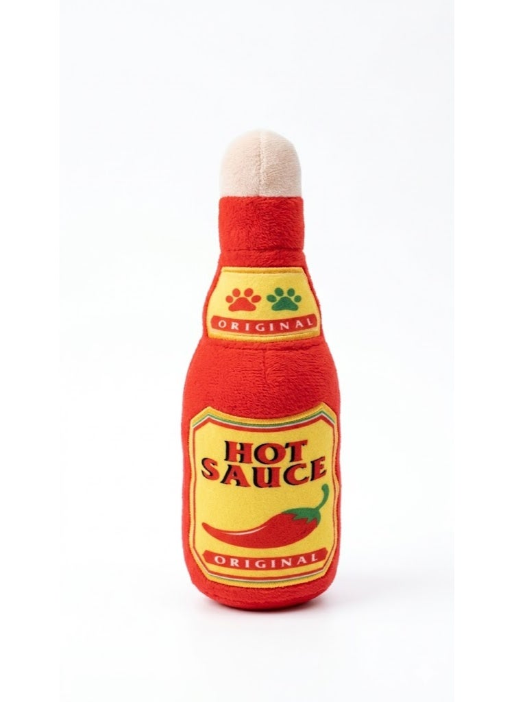 Hot Sauce Bottle Toy for Pets, Novelty Dog Toy, Red, Fun Food Theme. - Image 2
