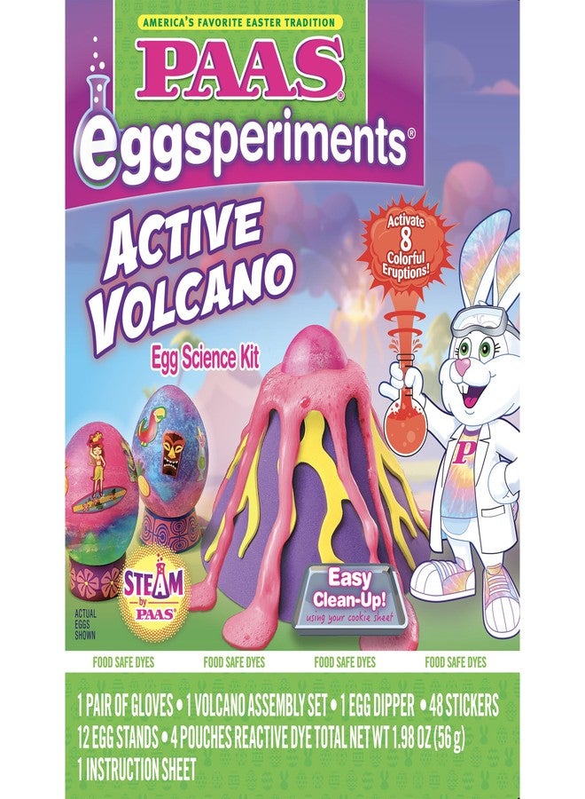 PAAS Eggsperiments Active Volcano Easter Egg Decorating Kit - Fun & Educational Kit with 8 Colorful Eruptions, Stickers, and Volcano Assembly Set - Image 1