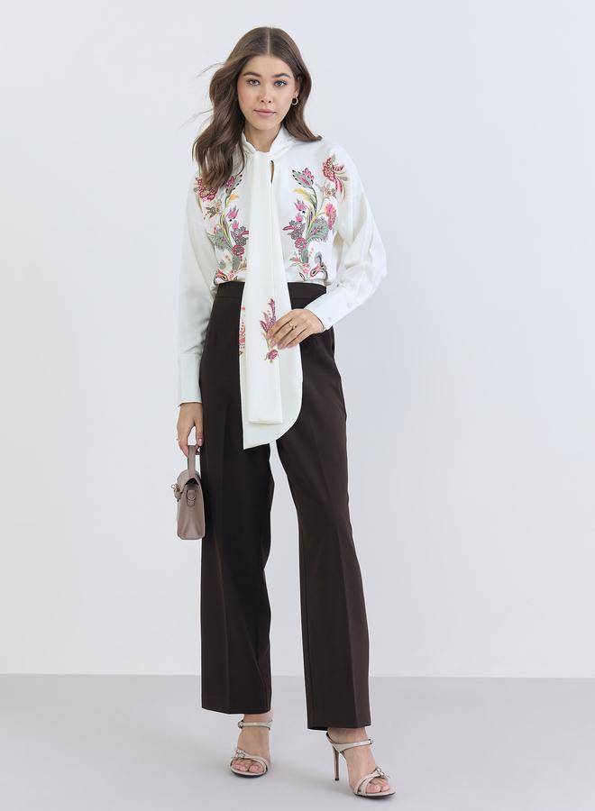 Styli Women Oversized Floral Print Tie-Neck Blouse - Image 2
