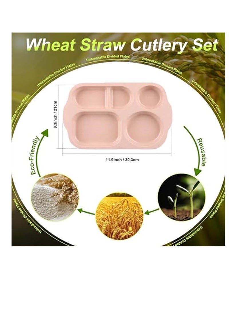 Wheat Straw Meal Plate, 4 Pcs 12 Inch Divided Plates, Reusable Unbreakable Wheat Straw Plates, Dinnerware Lunch Tray Plates Tableware for Kitchen, Picky Eaters, Campers and Portion Control  - Image 5